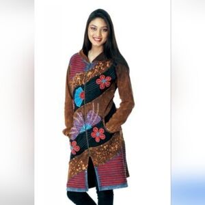 Rising International Colorful Floral Patchwork Long Womens Hoodie Sz.L